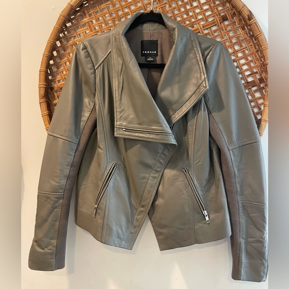 Trouvé Women’s Leather and Cotton Grey Moto Jacket - Picture 1 of 9